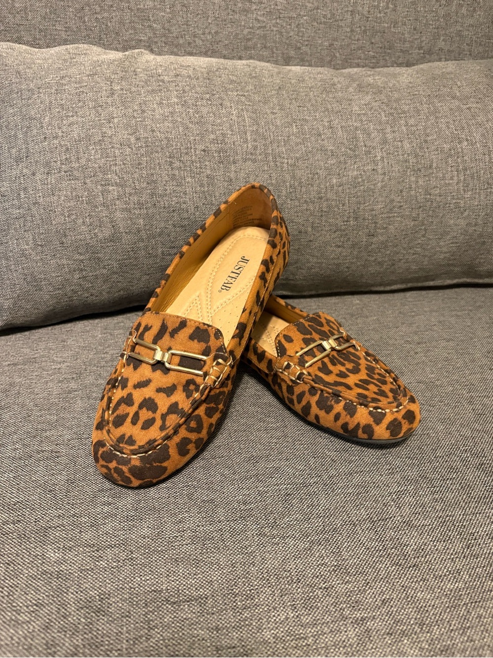 JustFab Leopard-Print Driving Loafers in Brown and Black
